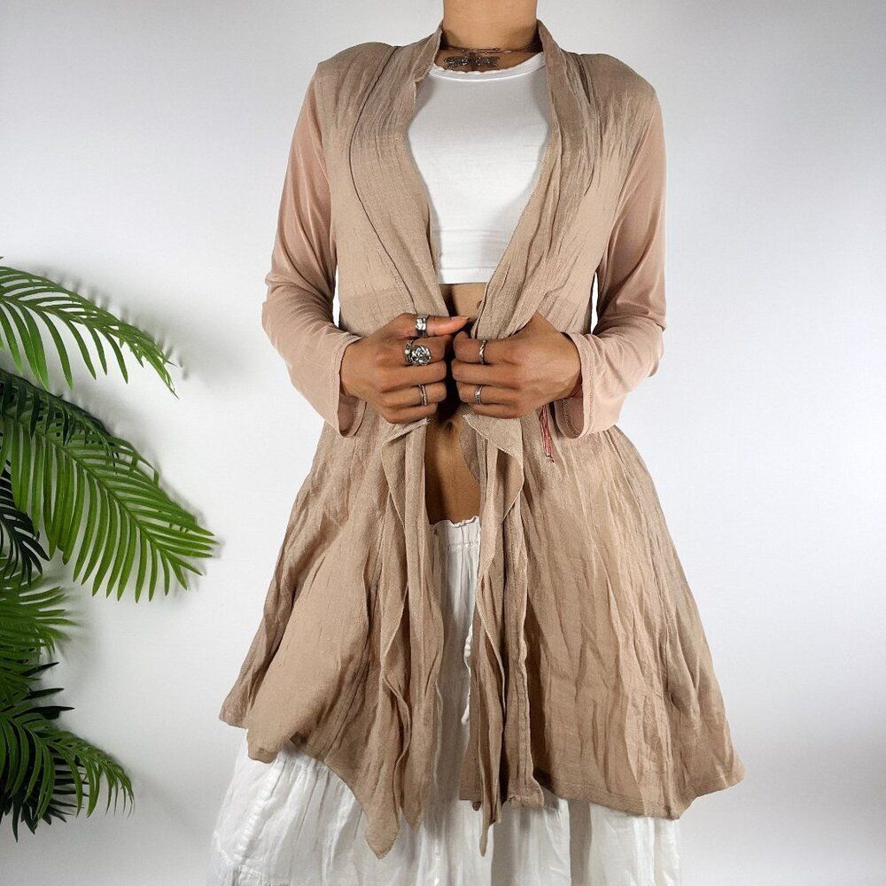 Vintage Beige Fairy Grunge Boho Coastal Chic Beachy Open Front Cardigan / S/M